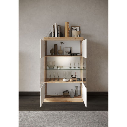 Valencia 2 Door 90cm White Gloss And Cadiz Oak Glass Display Cabinet - FurniComp