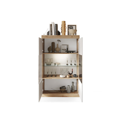 Valencia 2 Door 90cm White Gloss And Cadiz Oak Glass Display Cabinet - FurniComp