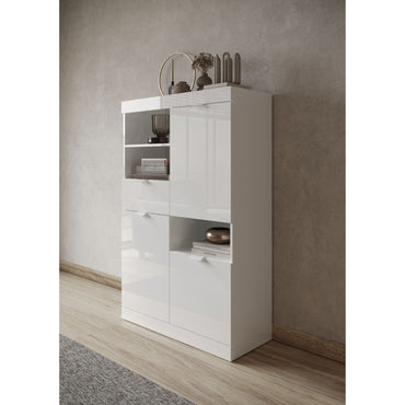 Valencia 3 Door 1 Drawer 90cm White Gloss Highboard/Tall Sideboard - FurniComp