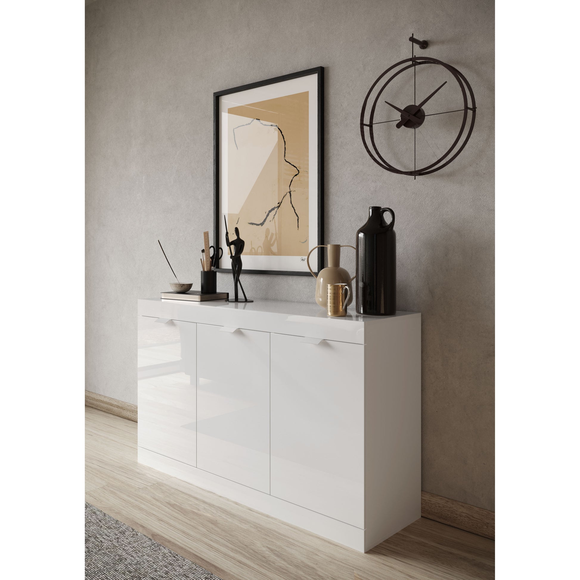 Valencia 3 Door 135cm White Gloss Sideboard - FurniComp