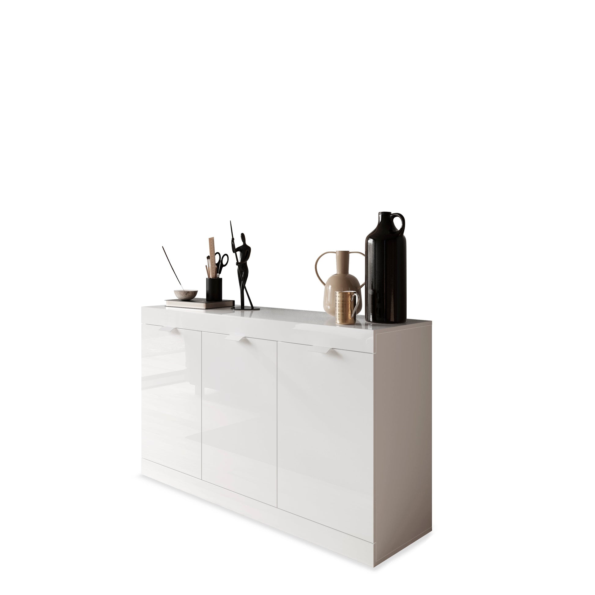 Valencia 3 Door 135cm White Gloss Sideboard - FurniComp