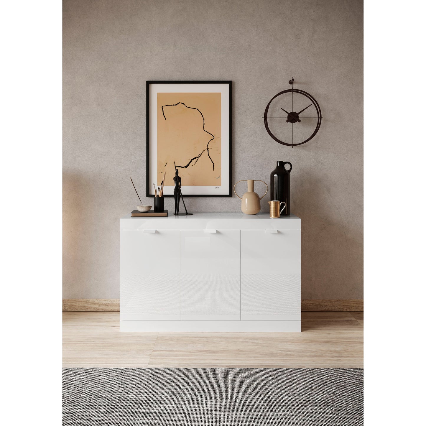 Valencia 3 Door 135cm White Gloss Sideboard - FurniComp