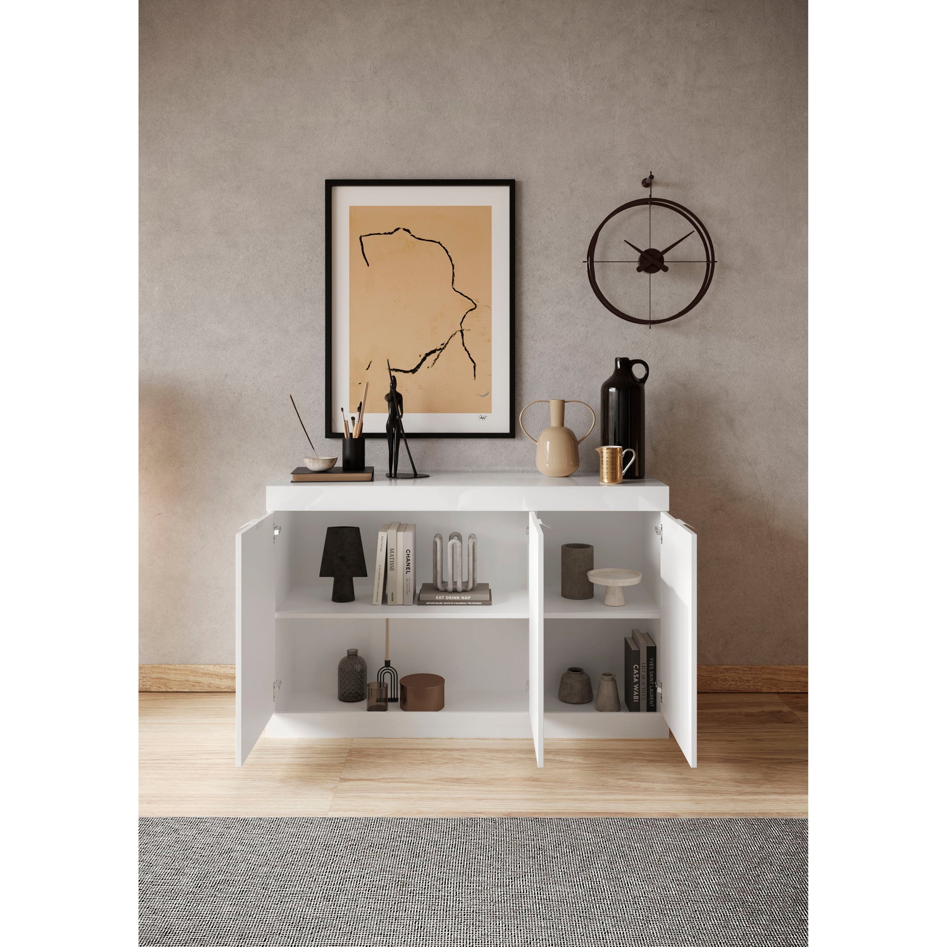 Valencia 3 Door 135cm White Gloss Sideboard - FurniComp