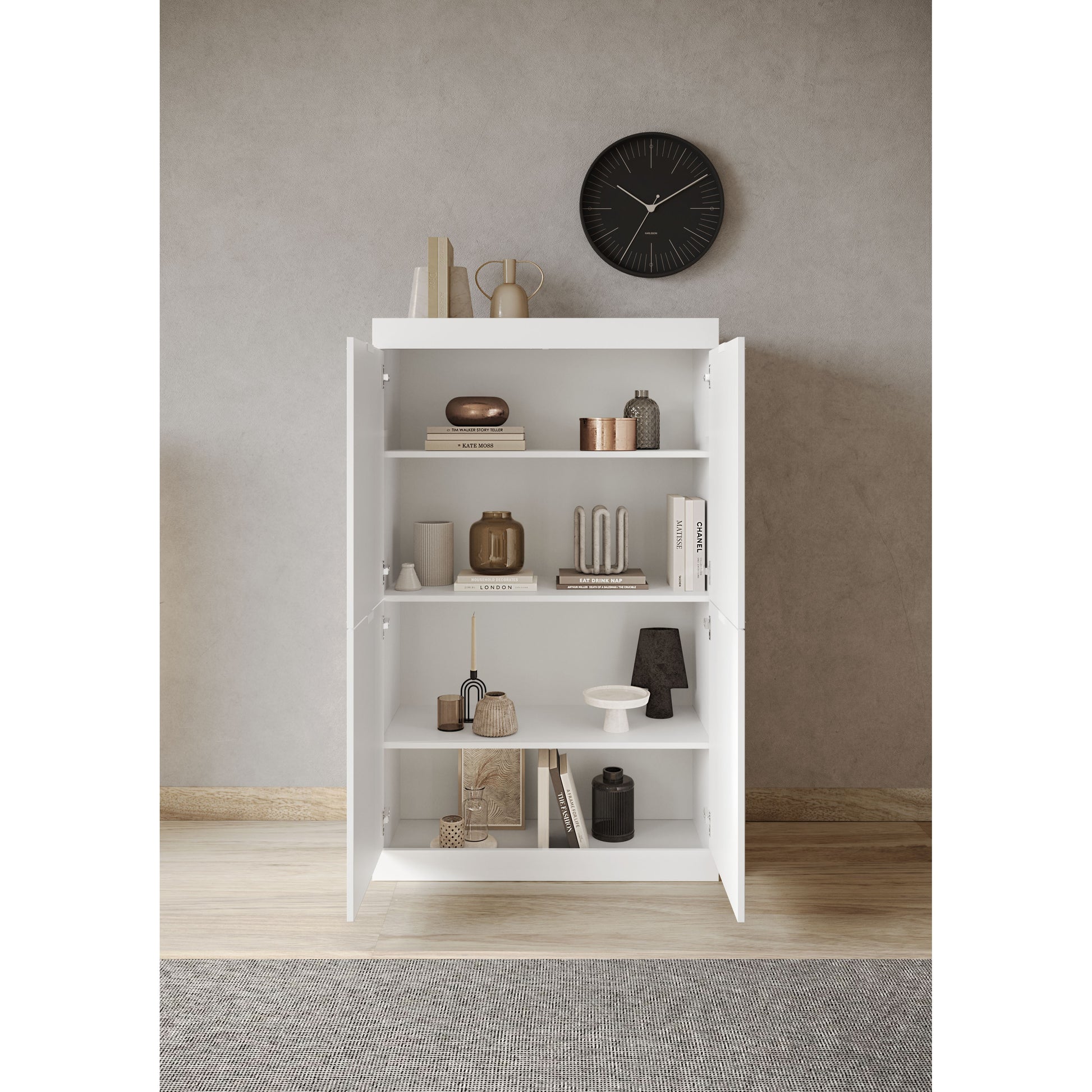 Valencia 4 Door 90cm White Gloss Tall Sideboard/Highboard - FurniComp