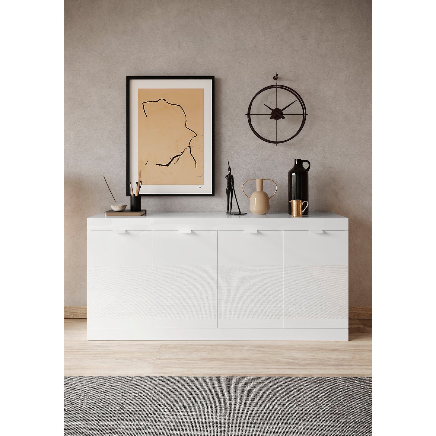 Valencia 4 Door 180cm White Gloss Sideboard - FurniComp