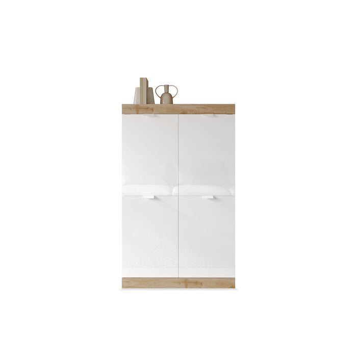Valencia 4 Door 90cm White Gloss And Cadiz Oak Tall Sideboard/Highboard - FurniComp