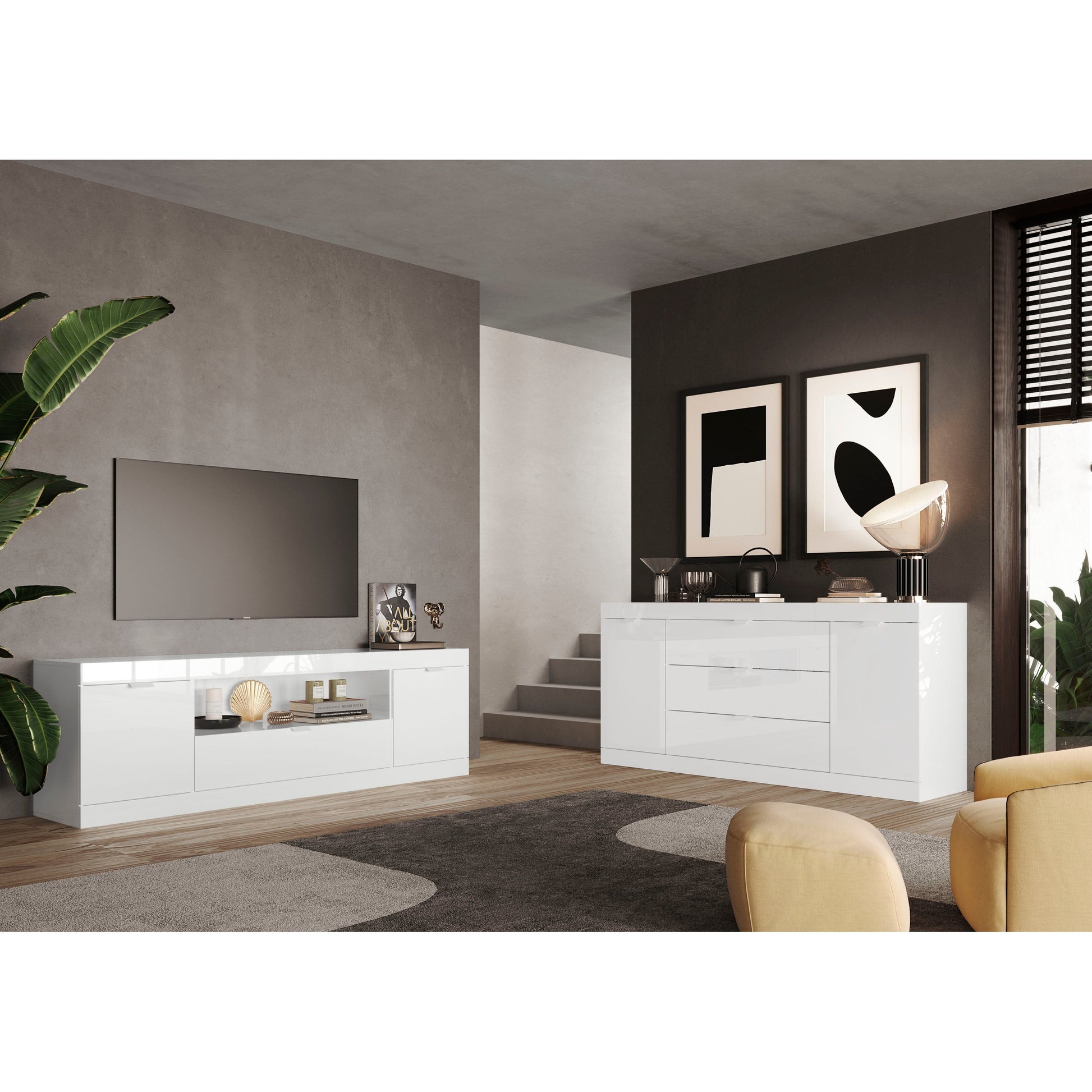 Valencia 2 Door 1 Drawer 180cm White Gloss TV Stand - FurniComp