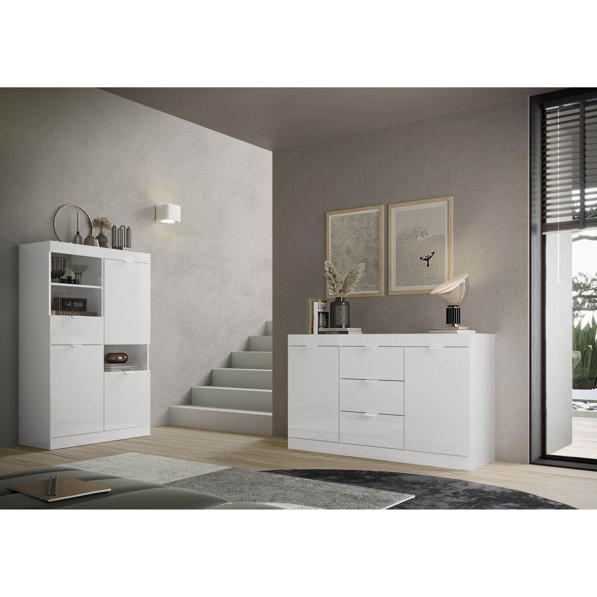 Valencia 2 Door 1 Drawer 180cm White Gloss TV Stand - FurniComp