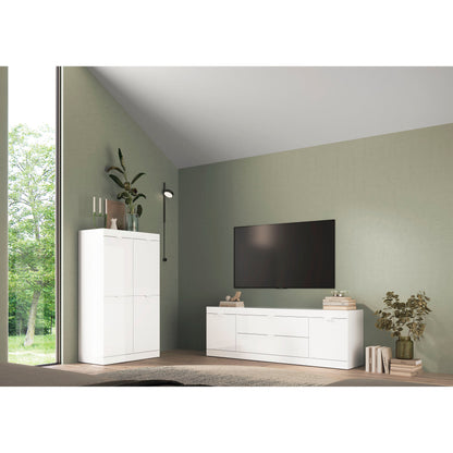 Valencia 2 Door 1 Drawer 180cm White Gloss TV Stand - FurniComp