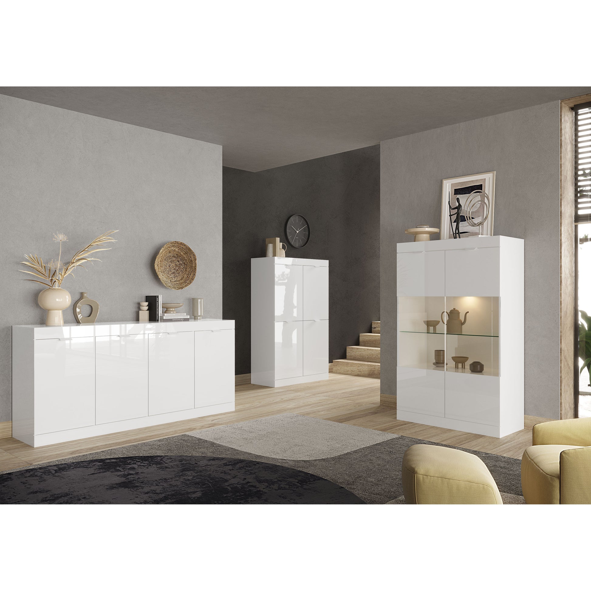 Valencia 2 Door 3 Drawer 135cm White Gloss Sideboard - FurniComp