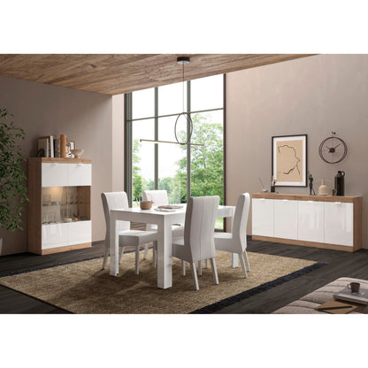 Valencia 2 Door 3 Drawer 180cm White Gloss And Cadiz Oak Sideboard - FurniComp