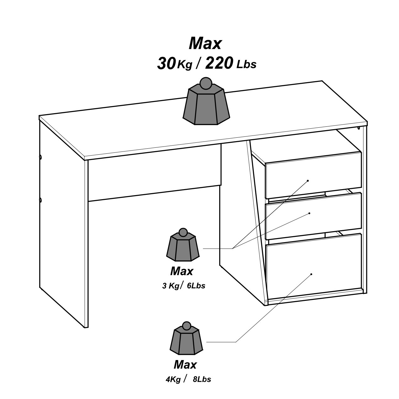 Valerie White and Oak Office Study Desk with Storage Drawers - FurniComp