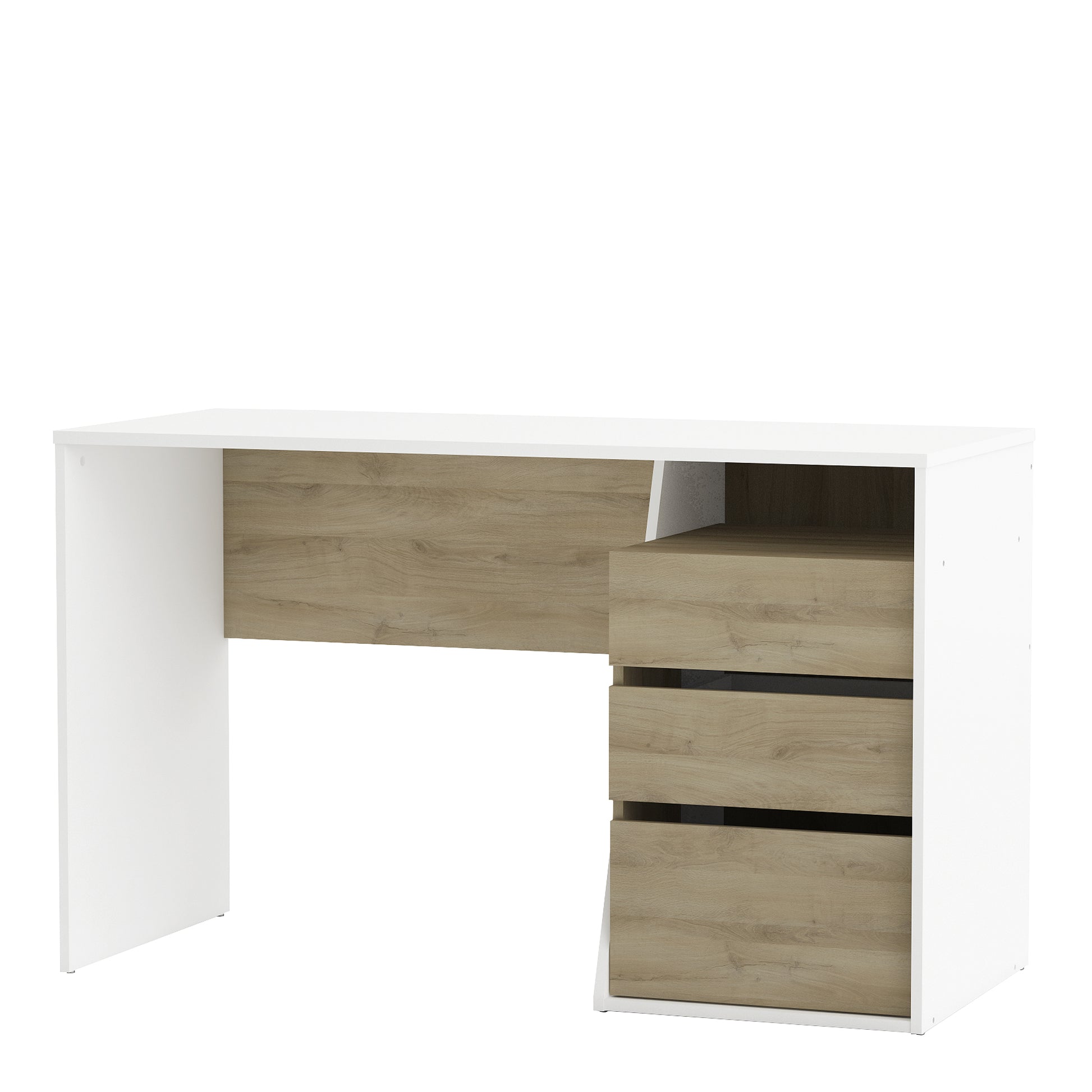 Valerie White and Oak Office Study Desk with Storage Drawers - FurniComp