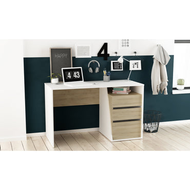 Valerie White and Oak Office Study Desk with Storage Drawers - FurniComp