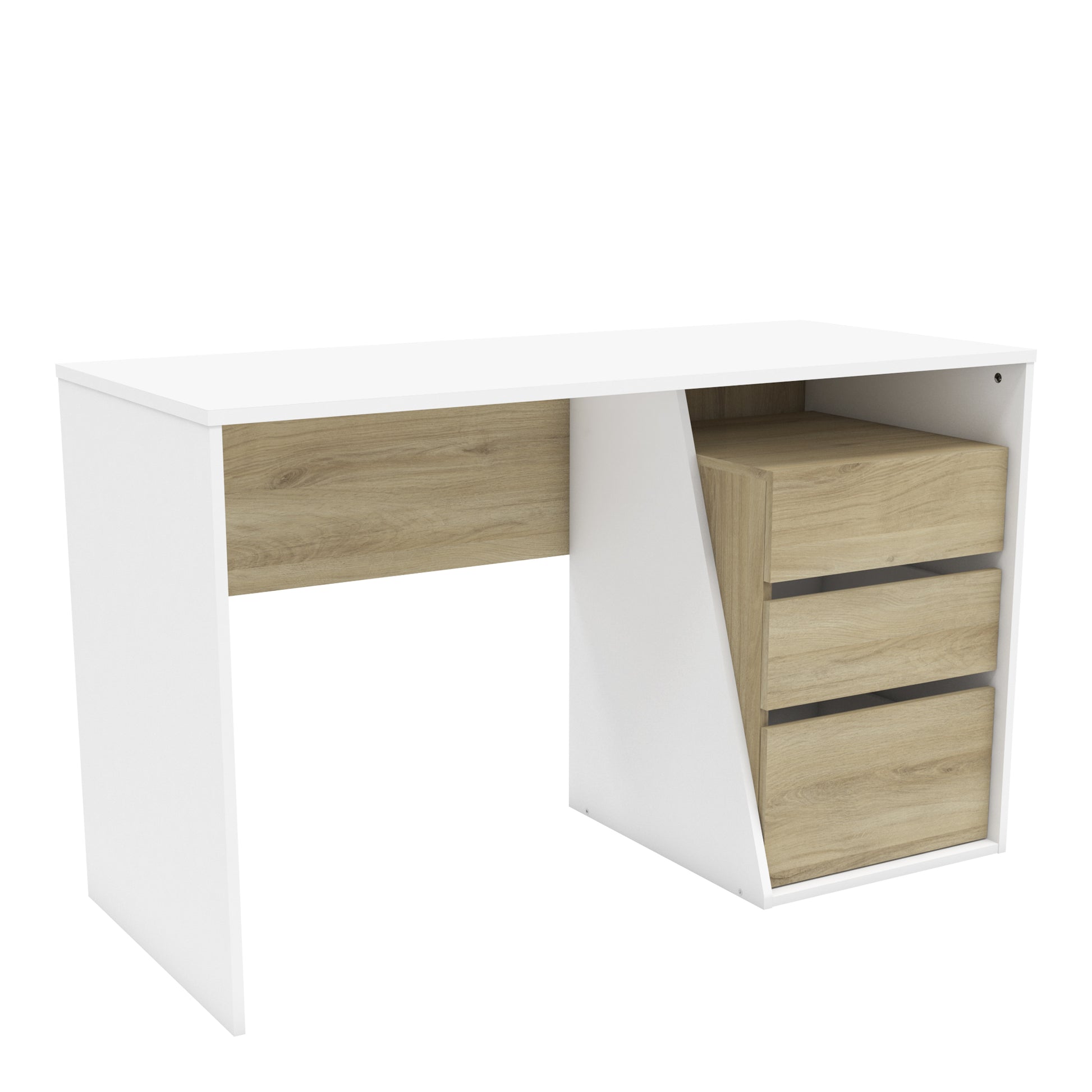 Valerie White and Oak Office Study Desk with Storage Drawers - FurniComp