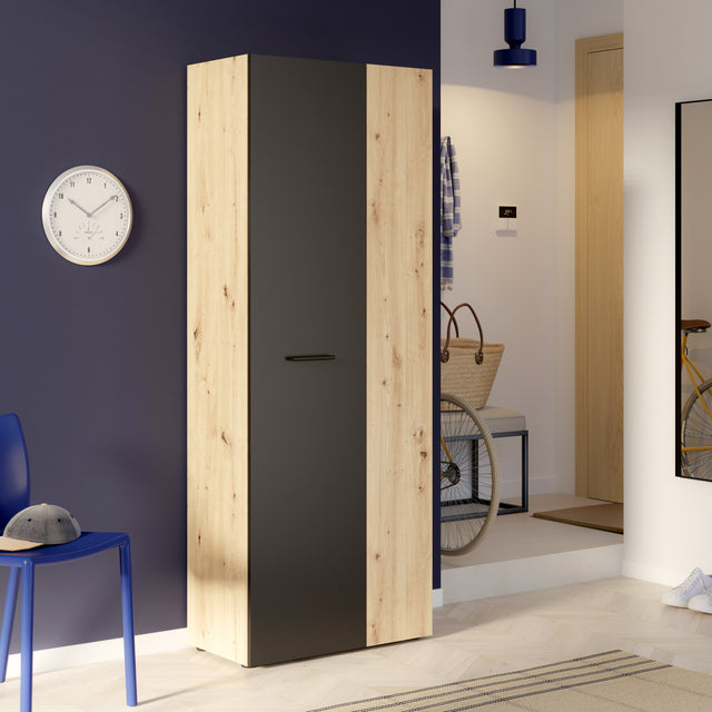 Variant Multipurpose Artisan Oak & Black Tall 2 Door Utility Shoe Storage Cupboard - FurniComp