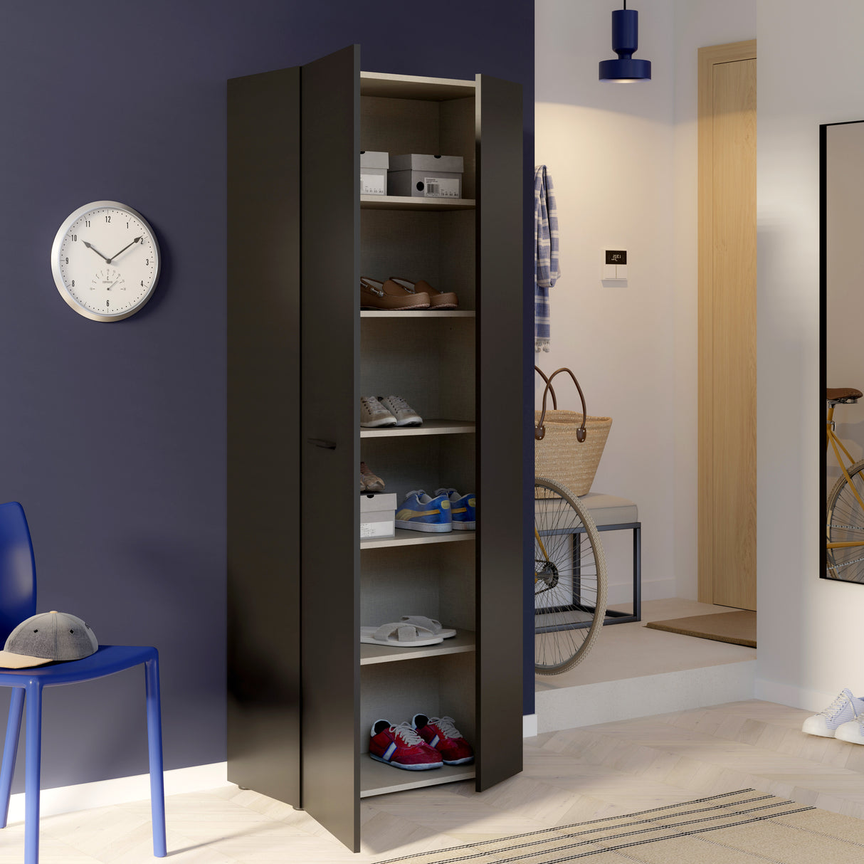 Variant Multipurpose Black Tall 2 Door Utility Shoe Storage Cupboard - FurniComp