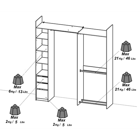 Veera 3 Drawer Extendable Open Corner Wardrobe with Shelves and Rail - Matt White & Oak - FurniComp