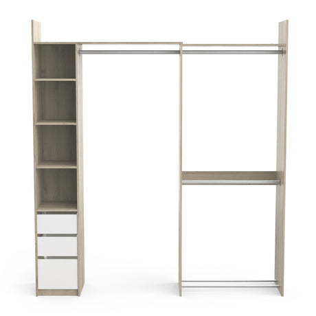 Veera 3 Drawer Extendable Open Corner Wardrobe with Shelves and Rail - Matt White & Oak - FurniComp