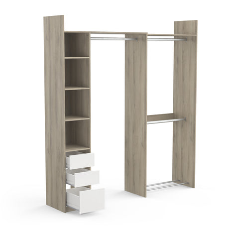 Veera 3 Drawer Extendable Open Corner Wardrobe with Shelves and Rail - Matt White & Oak - FurniComp