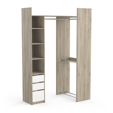Veera 3 Drawer Extendable Open Corner Wardrobe with Shelves and Rail - Matt White & Oak - FurniComp
