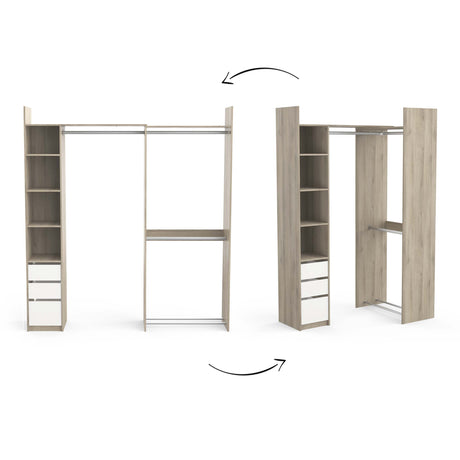 Veera 3 Drawer Extendable Open Corner Wardrobe with Shelves and Rail - Matt White & Oak - FurniComp