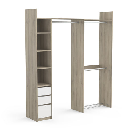 Veera 3 Drawer Extendable Open Corner Wardrobe with Shelves and Rail - Matt White & Oak - FurniComp