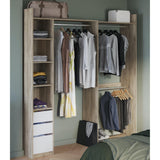 Veera 3 Drawer Extendable Open Corner Wardrobe with Shelves and Rail - Matt White & Oak - FurniComp