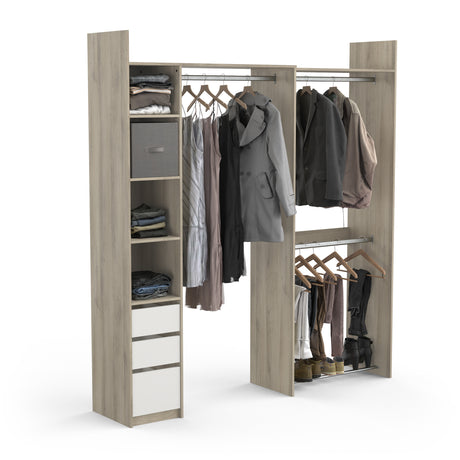 Veera 3 Drawer Extendable Open Corner Wardrobe with Shelves and Rail - Matt White & Oak - FurniComp