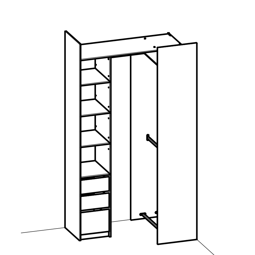 Veera 3 Drawer Extendable Open Corner Wardrobe with Shelves and Rail - Matt White & Oak - FurniComp