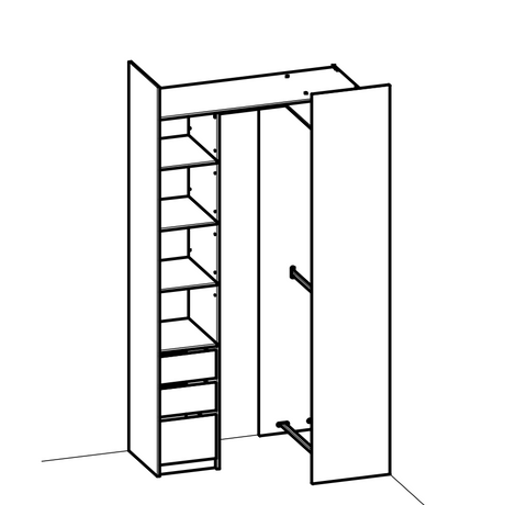 Veera 3 Drawer Extendable Open Corner Wardrobe with Shelves and Rail - Matt White & Oak - FurniComp