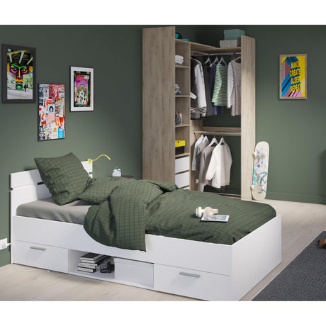 Veera 3 Drawer Extendable Open Corner Wardrobe with Shelves and Rail - Matt White & Oak - FurniComp
