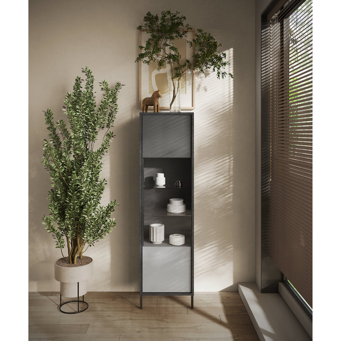 Venice 1 Door Lead and Slate Grey Glass Display Cabinet - FurniComp