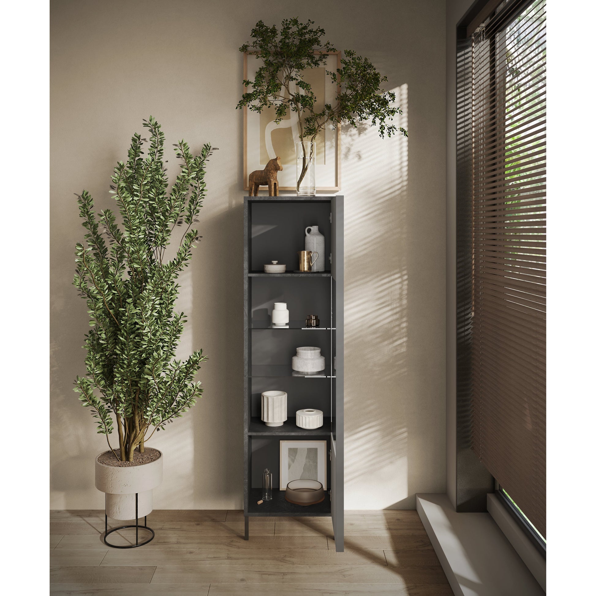 Venice 1 Door Lead and Slate Grey Glass Display Cabinet - FurniComp