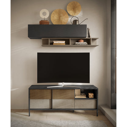 Venice 2 Door 1 Drawer Grey and Mercure Oak Small TV Stand - FurniComp