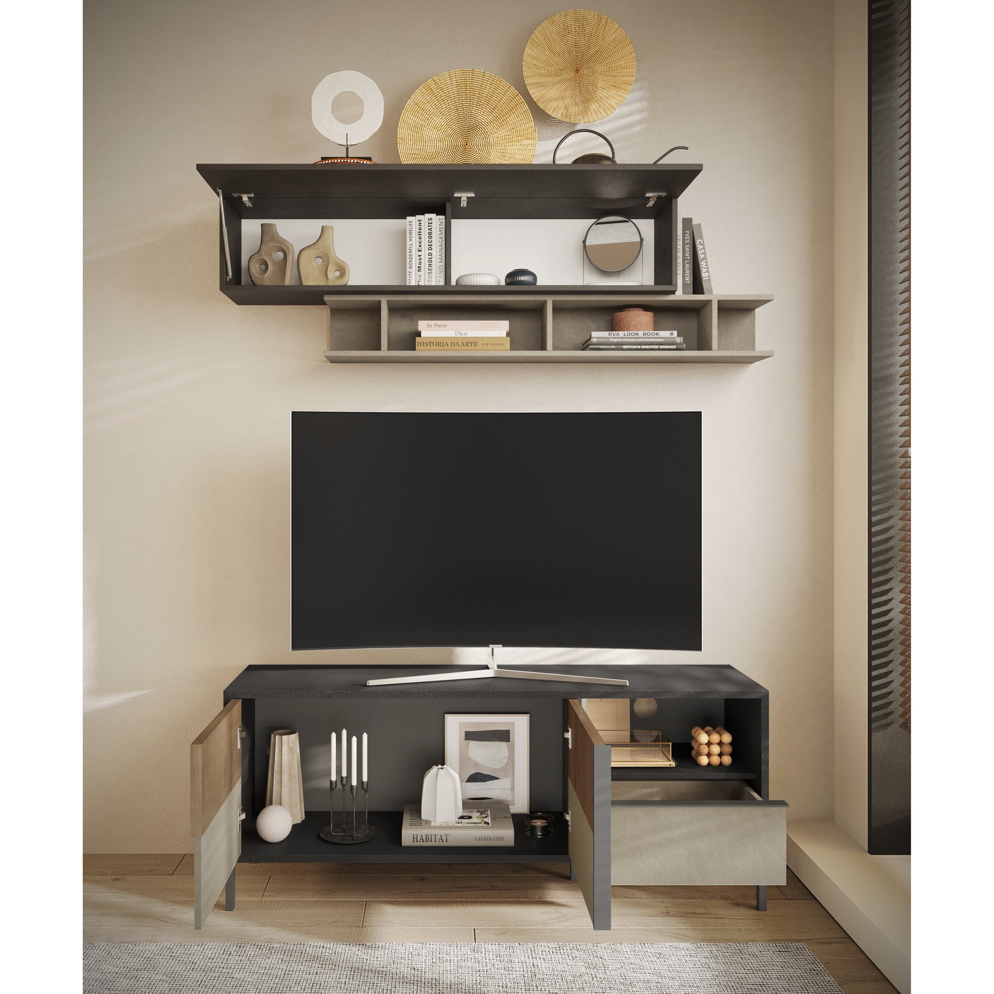 Venice 2 Door 1 Drawer Grey and Mercure Oak Small TV Stand - FurniComp