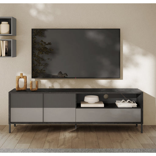 Venice 2 Door 1 Drawer Lead and Slate Grey Large TV Stand - FurniComp