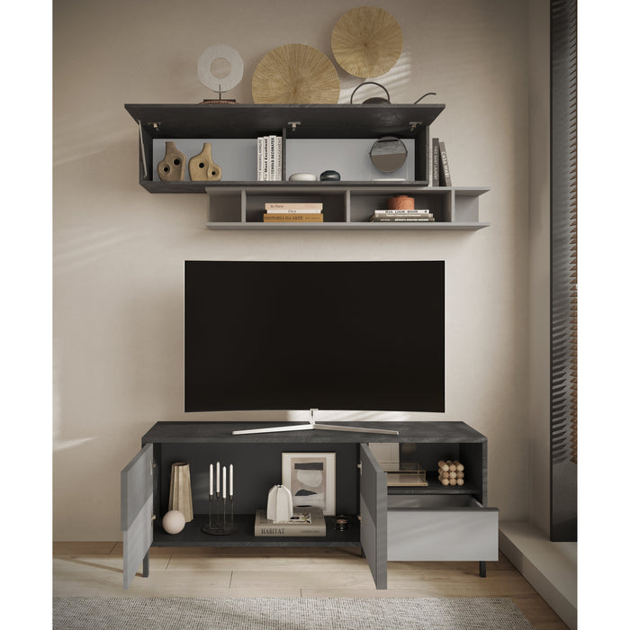 Venice 2 Door 1 Drawer Lead and Slate Grey Small TV Stand - FurniComp