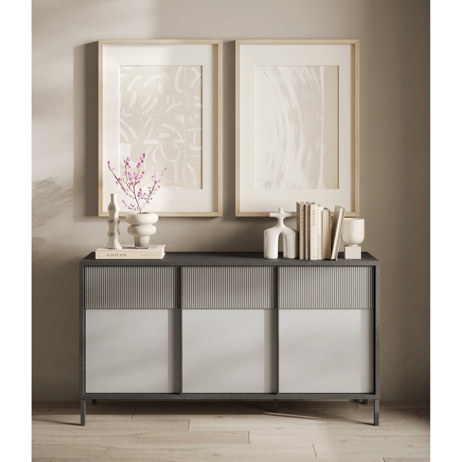 Venice 3 Door Lead and Slate Grey Sideboard - FurniComp