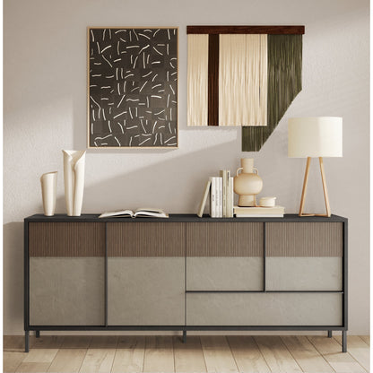 Venice 4 Door 1 Drawer Grey and Mercure Oak Large Sideboard - FurniComp