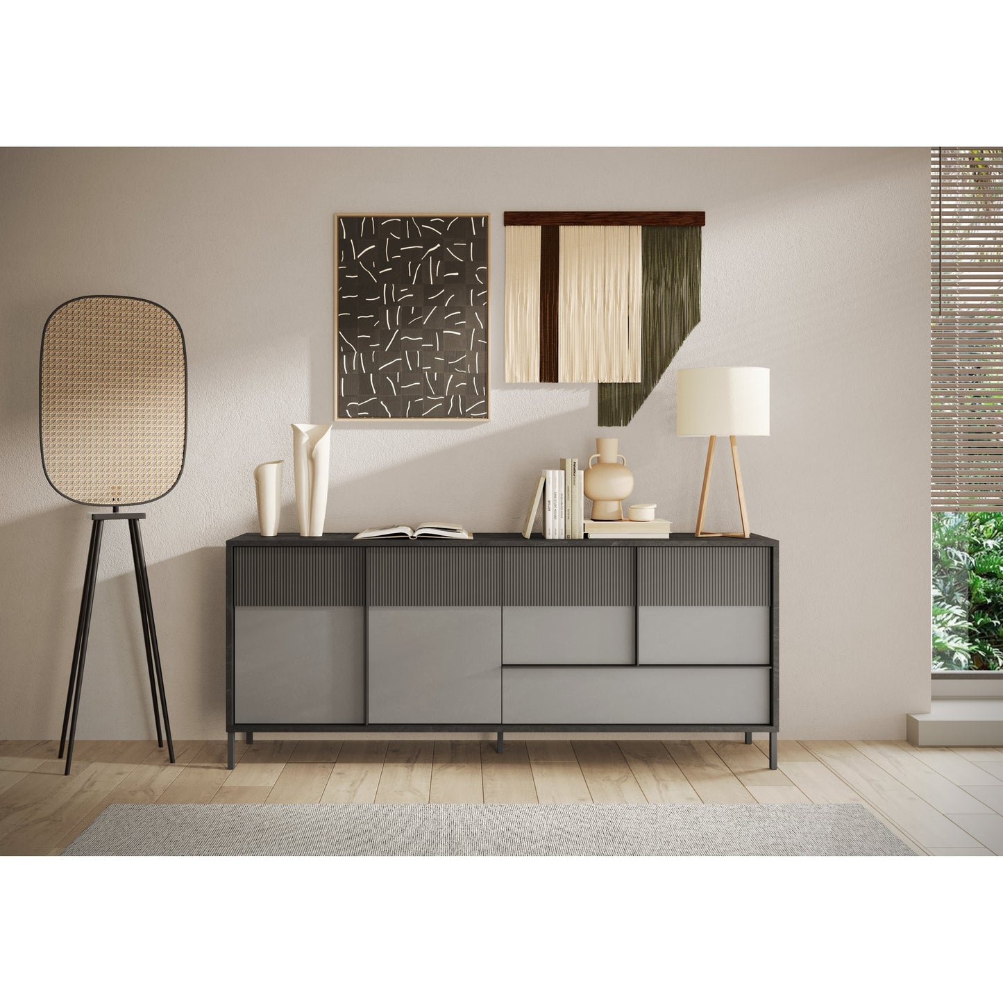 Venice 4 Door 1 Drawer Lead and Slate Grey Large Sideboard - FurniComp