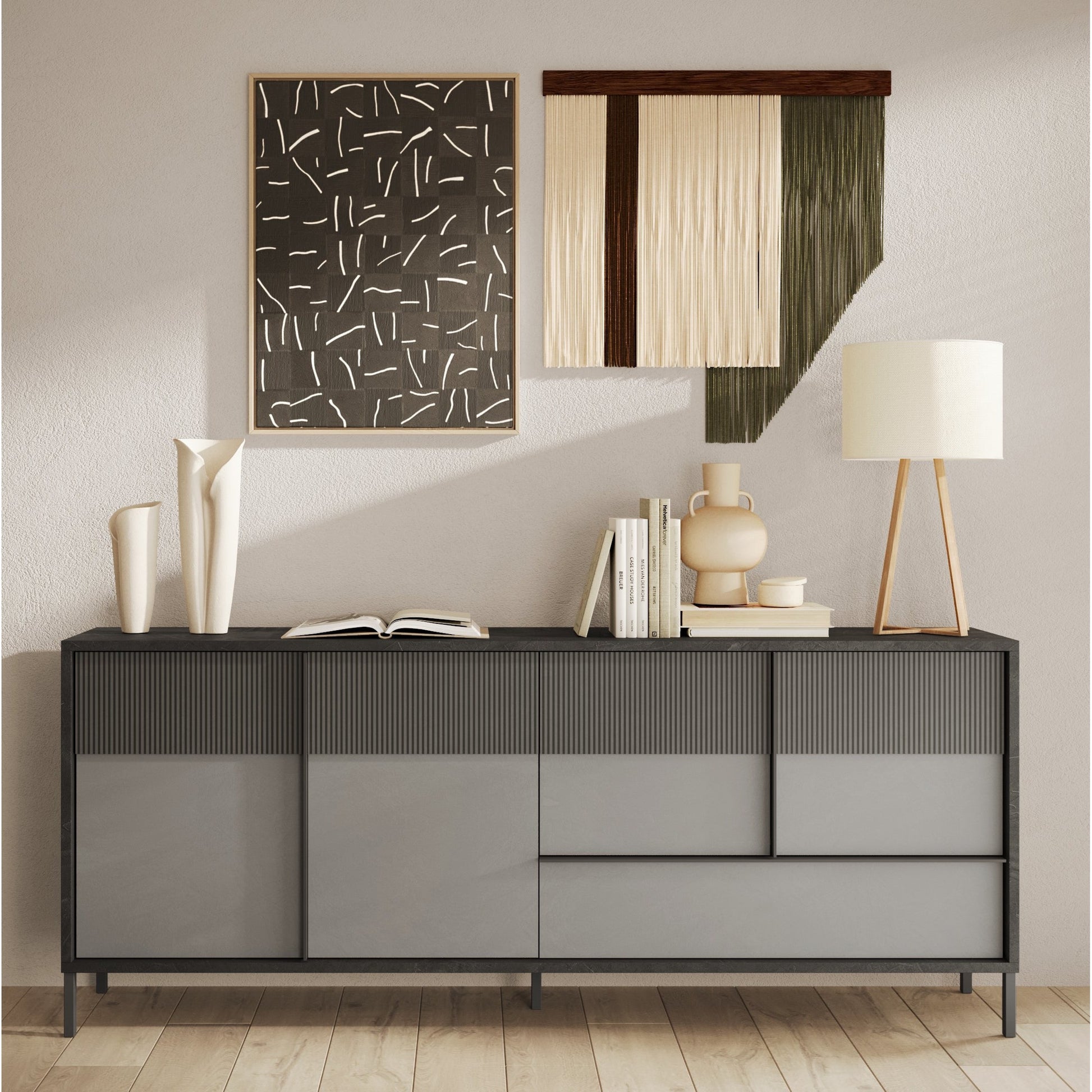 Venice 4 Door 1 Drawer Lead and Slate Grey Large Sideboard - FurniComp