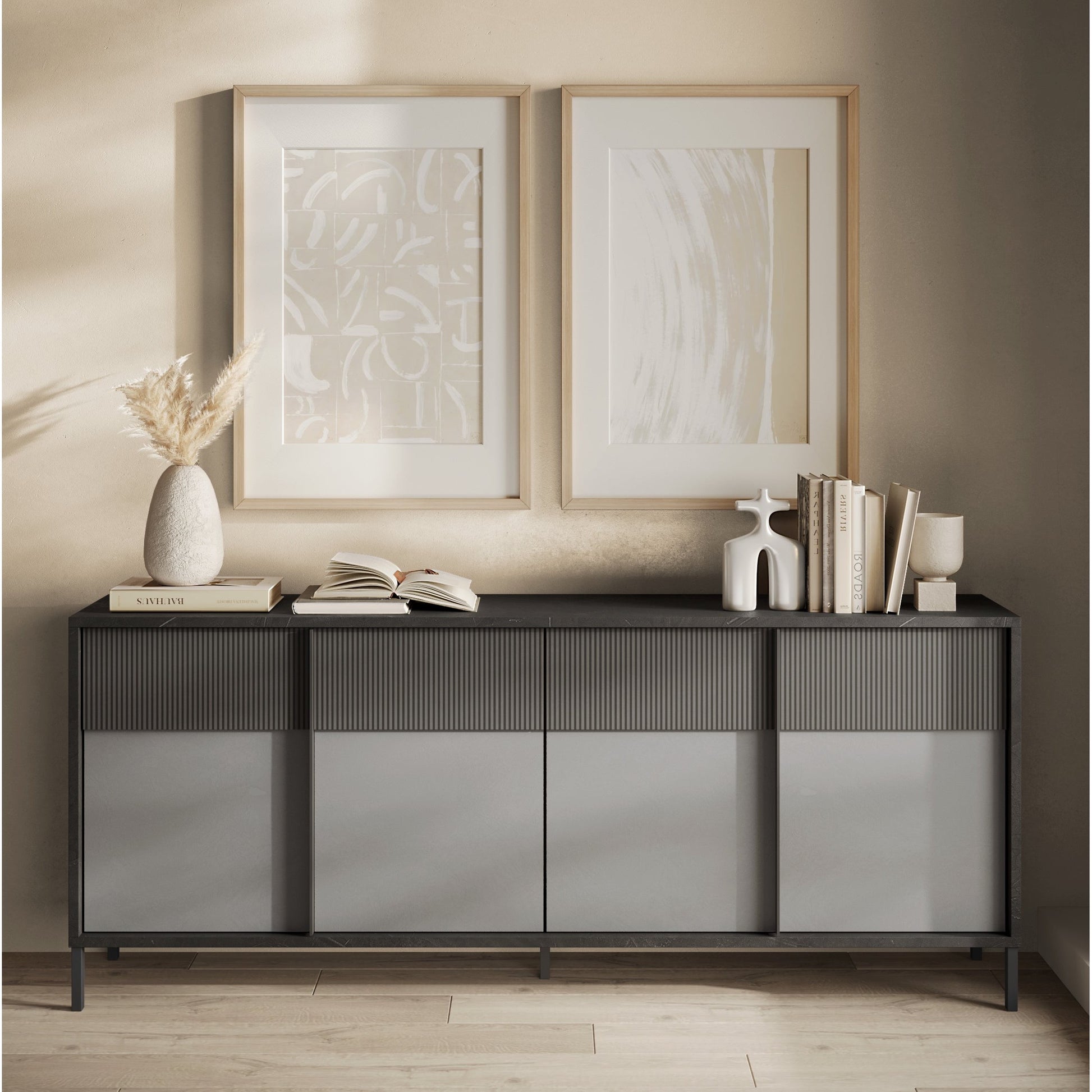 Venice 4 Door Lead and Slate Grey Large Sideboard - FurniComp