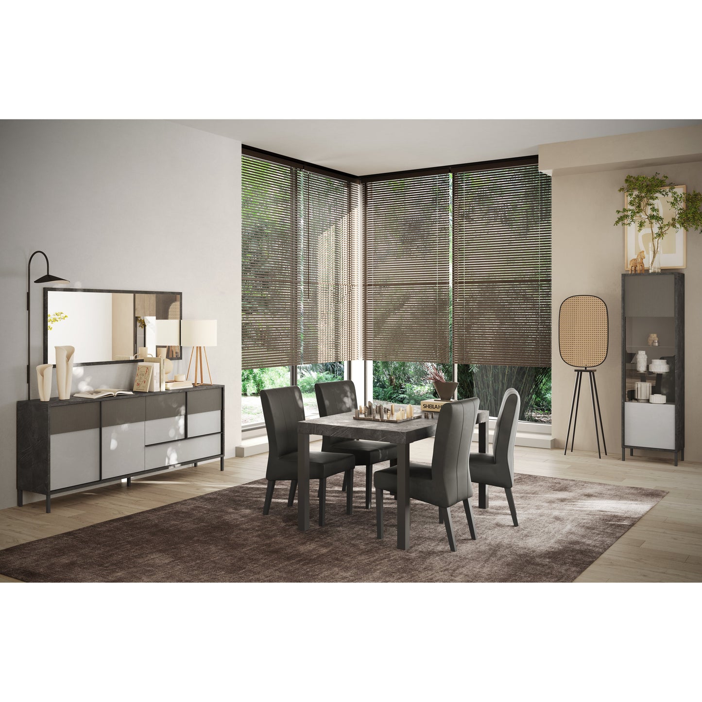 Venice 1 Door Lead and Slate Grey Glass Display Cabinet - FurniComp