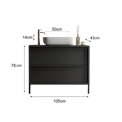 Verona Black Oak 2 Drawer 1050mm Free Standing Vanity Unit with Basin - FurniComp