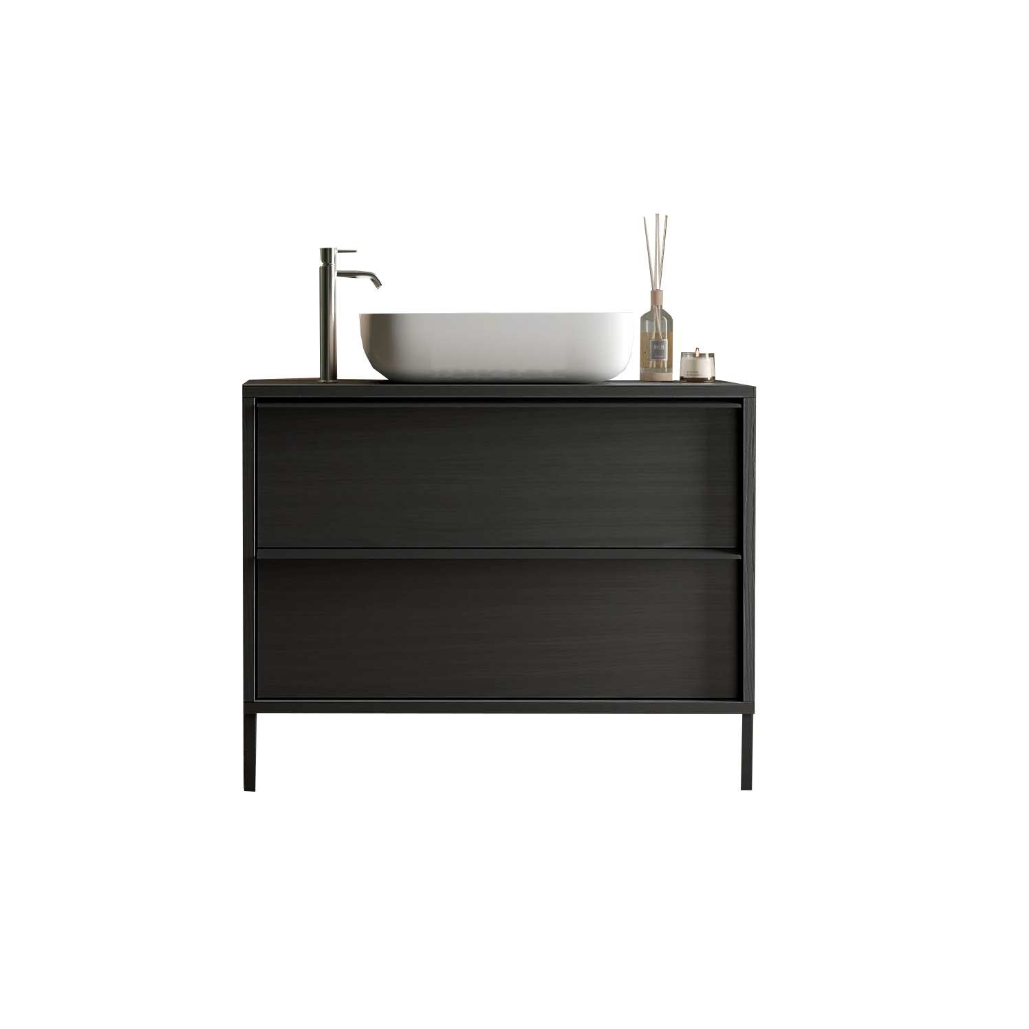 Verona Black Oak 2 Drawer 1050mm Free Standing Vanity Unit with Basin - FurniComp