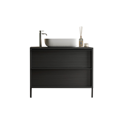 Verona Black Oak 2 Drawer 1050mm Free Standing Vanity Unit with Basin - FurniComp