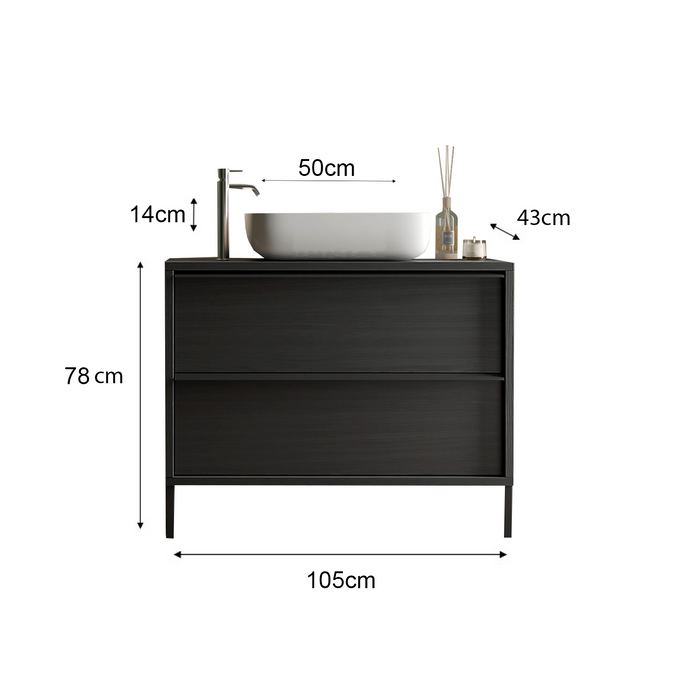 Verona Black Oak 2 Drawer 1050mm Free Standing Vanity Unit with Basin - FurniComp
