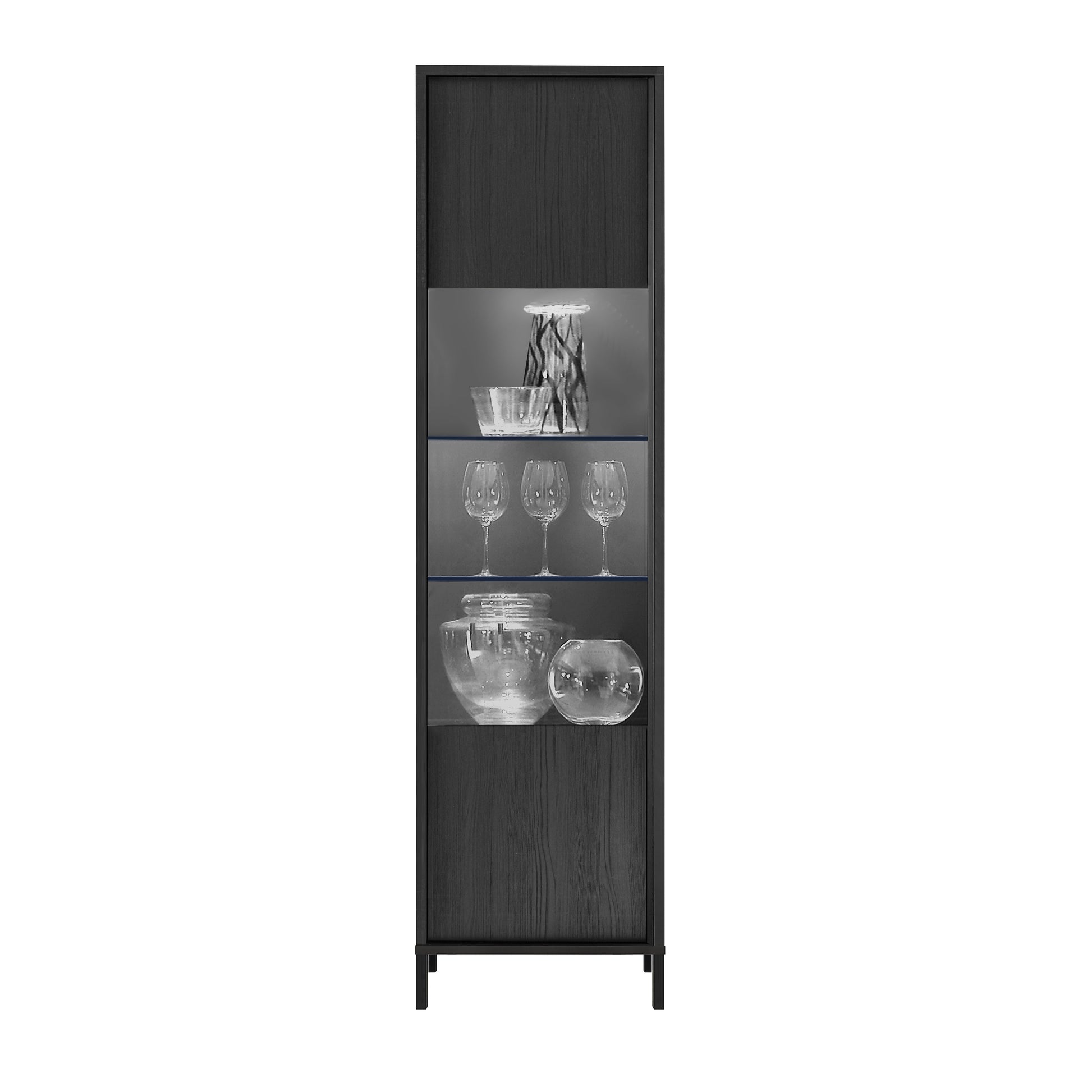 Verona 1 Door Black Oak Tall Glass Display Cabinet - FurniComp