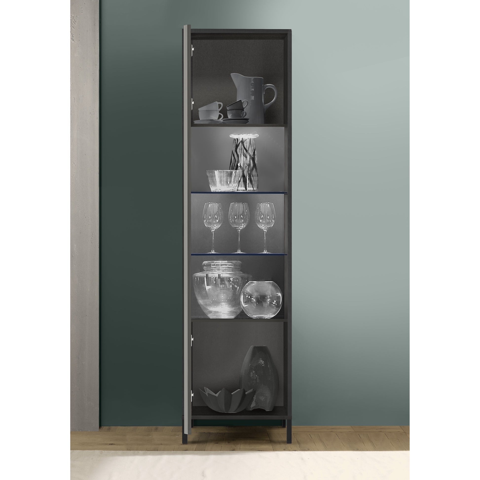 Verona 1 Door Black Oak Tall Glass Display Cabinet - FurniComp